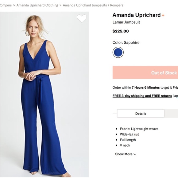 Amanda uprichard blue Lamar jumpsuit - Picture 2 of 11